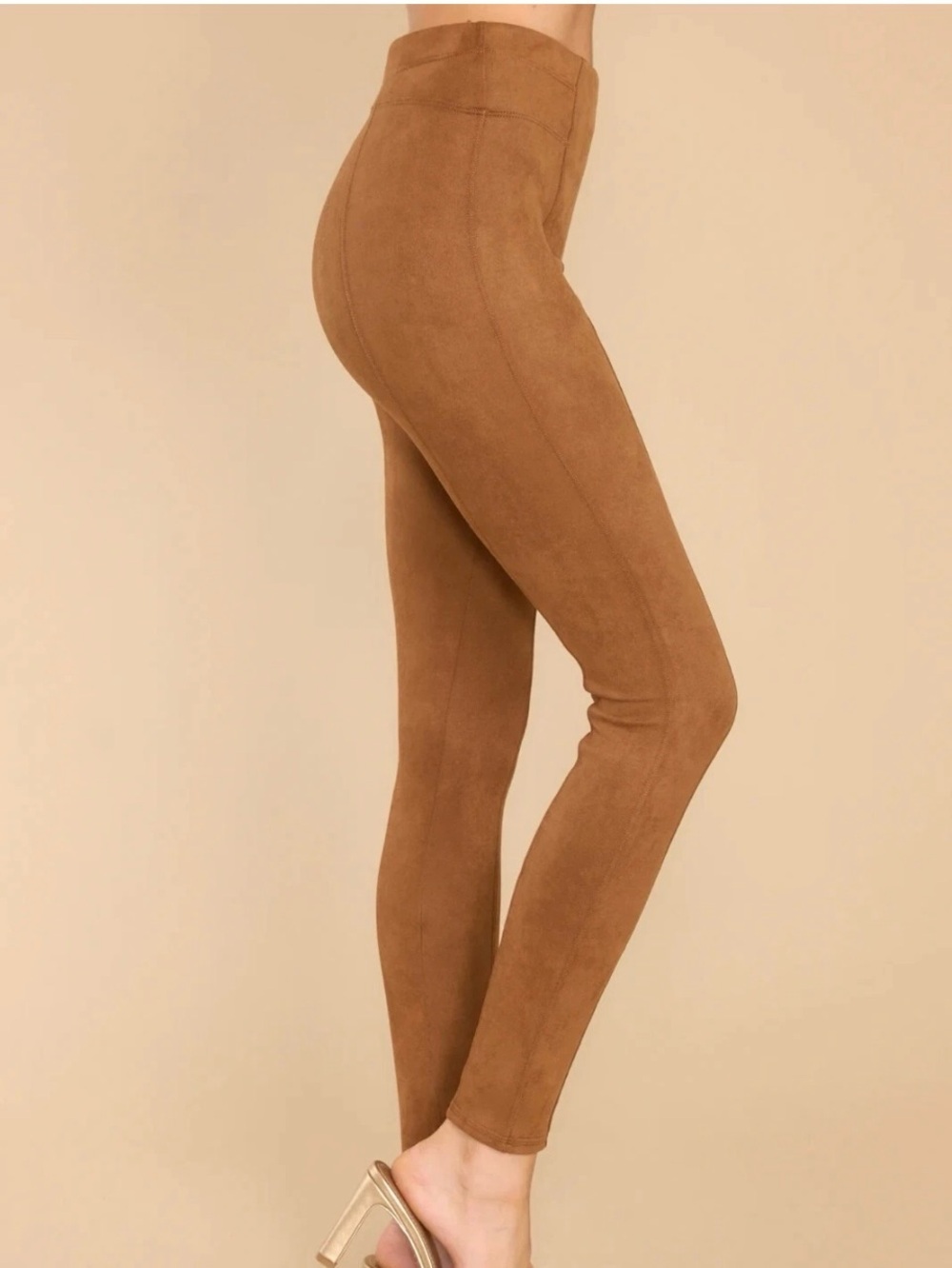 Spanx High-Waist Faux Suede Leggings Shaping Slimming Tan Sz L